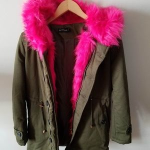 Fuschia Faux Fur Lined Parka